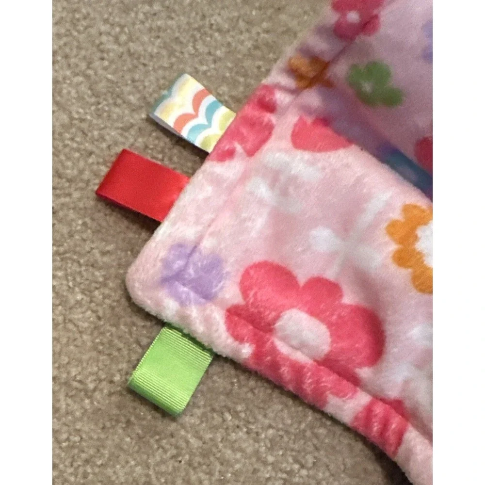 Bright Starts Tag Pink Flowers Baby Lovey Security Blanket Tags Teething 12